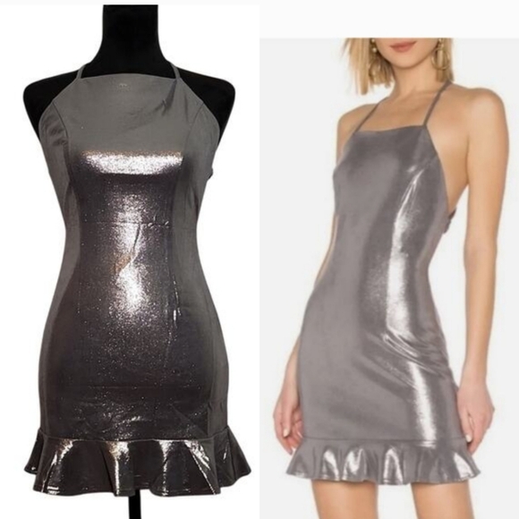 About Us Dresses & Skirts - ABOUT US NWT Silver Halter Open Back Mini Dress, Size XS